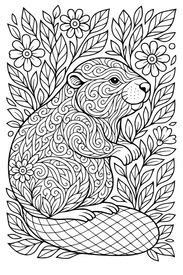 Free Beaver Coloring Page - Mr. Beaver in a Secret Garden (Printable PDF)