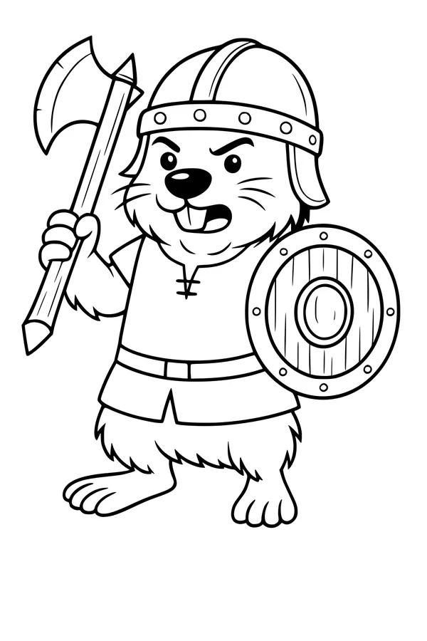 Free Beaver Coloring Page - Viking Warrior With Axe And Shield (Printable PDF)