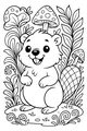 Free Beaver Coloring Page - Smiling Forest Beaver With Mushrooms (Printable PDF)