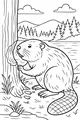 Free Beaver Coloring Page - Busy Riverbank Tree Chewing Scene (Printable PDF)