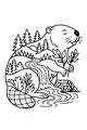 Free Beaver Coloring Page - Forest River Dam Scene (Printable PDF)