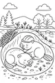 Free Beaver Coloring Page - Sleepy Beavers in a Cozy Lodge (Printable PDF)