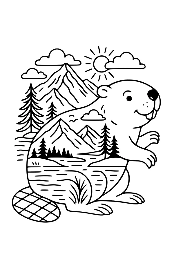 Free Beaver Coloring Page - Smiling Wilderness Scene Inside (Printable PDF)