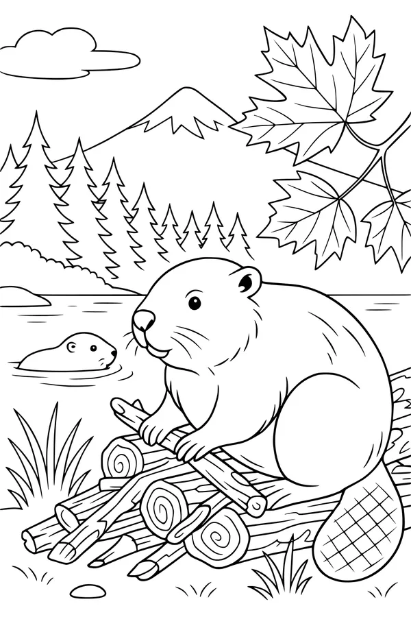Free Beaver Coloring Page - Busy Beavers by the Riverbank (Printable PDF)