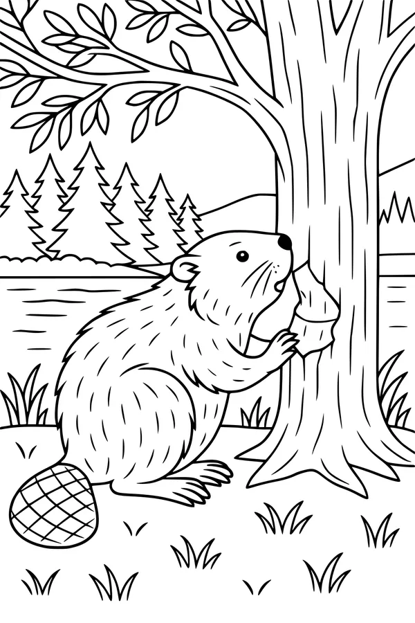 Free Beaver Coloring Page - Busy Beaver by the Riverbank (Printable PDF)