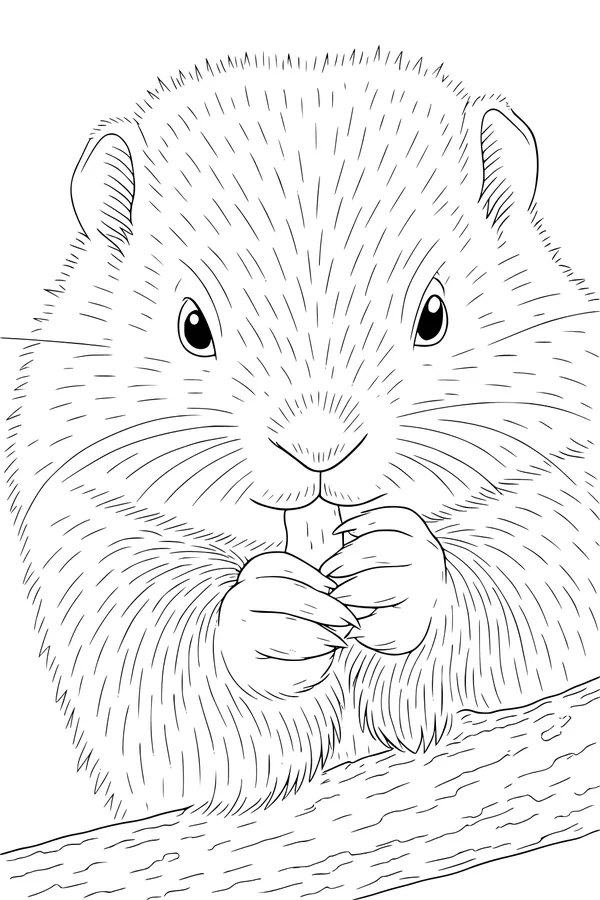 Free Beaver Coloring Page - Fluffy Beaver on Tree Branch (Printable PDF)