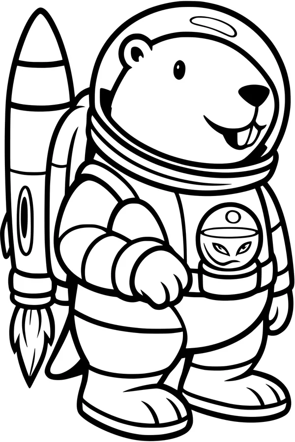 Free Beaver Coloring Page - Astronaut With Rocket Pack (Printable PDF)