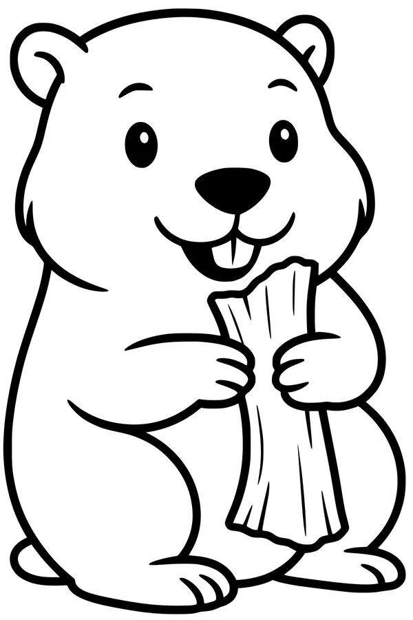 Free Beaver Coloring Page - Smiling Cartoon With Wood Snack (Printable PDF)