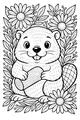 Free Beaver Coloring Page - Happy Beaver With Daisies (Printable PDF)