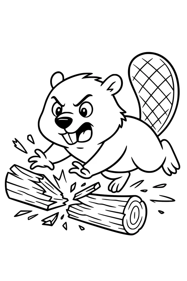Free Beaver Coloring Page - Cartoon Beaver Cracking a Log (Printable PDF)