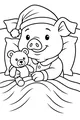 Free Piglet Coloring Page - Bedtime With Teddy Bear (Printable PDF)