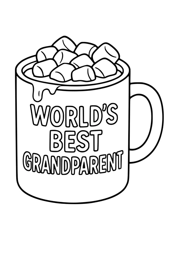 Free Grandparent Coloring Page - World's Best Grandparent Cocoa Mug (Printable PDF)