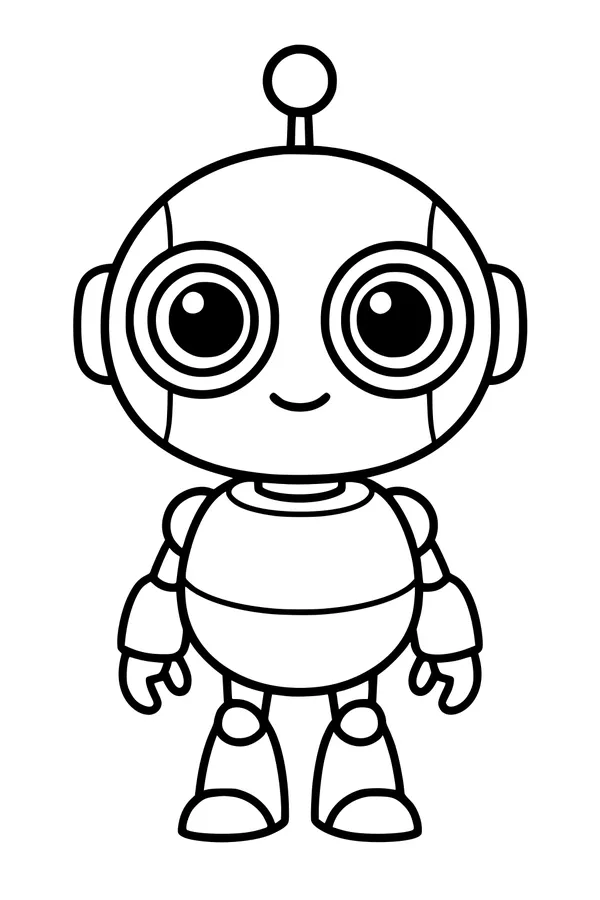 Free Robot Coloring Page - Friendly Big-Eyed Android (Printable PDF)