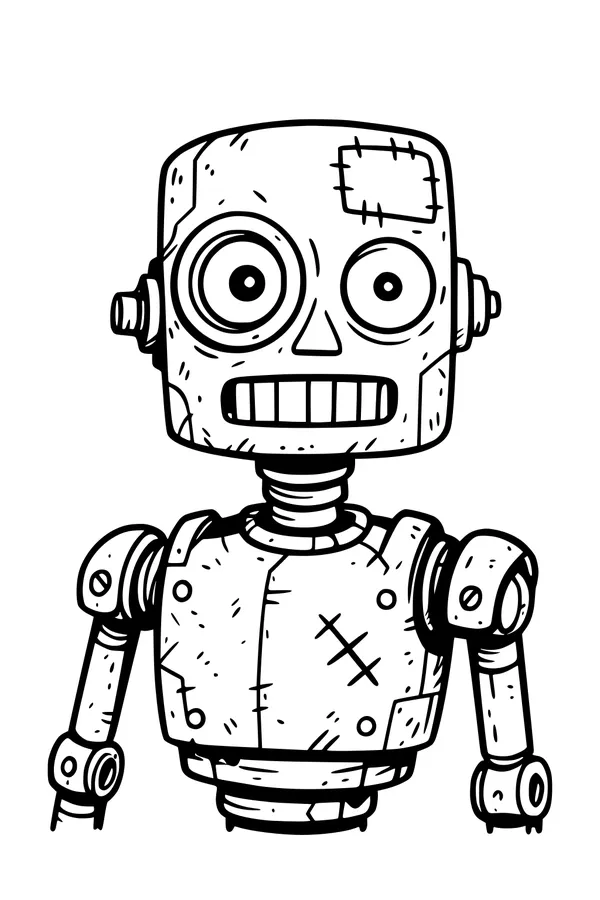 Free Robot Coloring Page - Scrap-Bot With Big Surprise Eyes (Printable PDF)