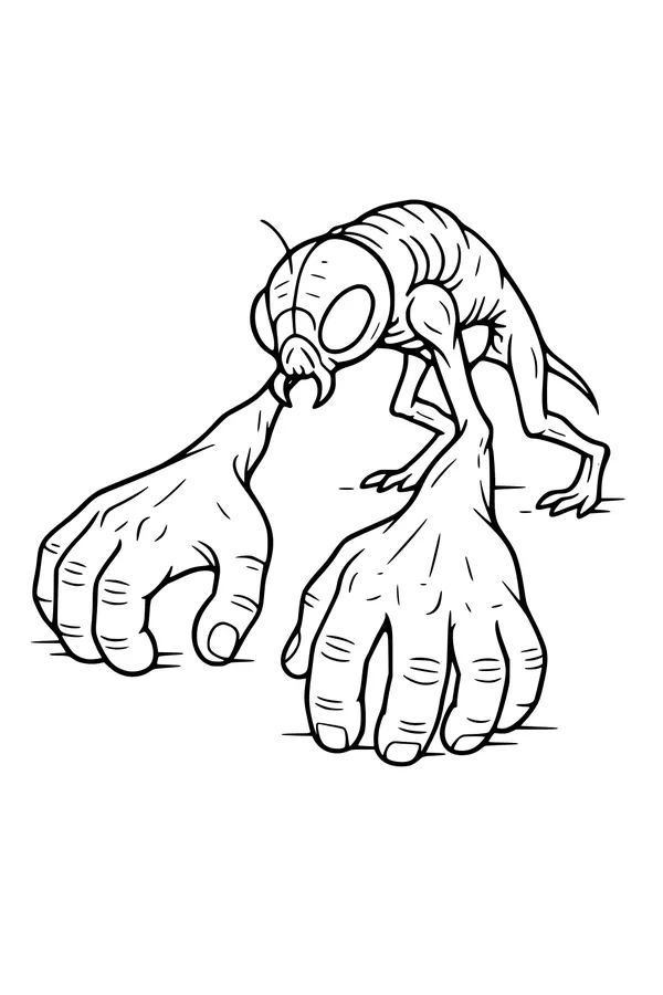 Free Monster Coloring Page - Bug-Headed Beast With Giant Hands (Printable PDF)