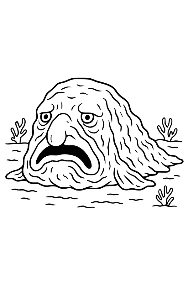 Free Kraken Sea Monster Coloring Page - Sad Blobby Sea Grump Rising From Ocean (Printable PDF)