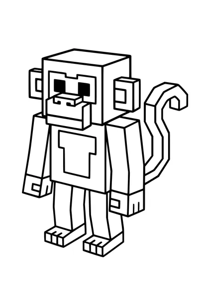 Free Monkey Coloring Page - Blocky Jungle Monkey With Curly Tail (Printable PDF)