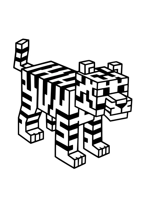 Free Tiger Coloring Page - Blocky Pixel Jungle Tiger (Printable PDF)