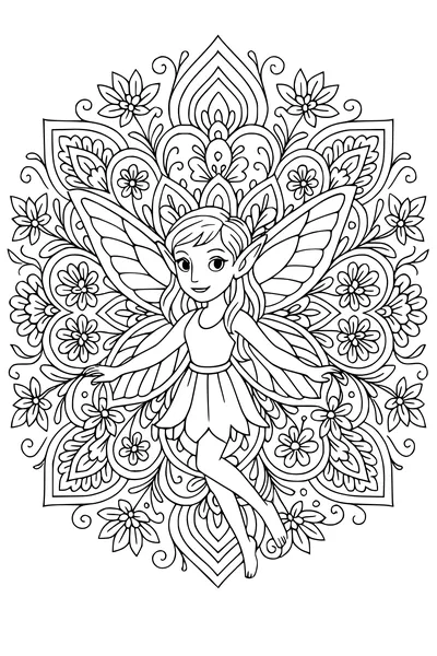 Free Fairy Coloring Page - Butterfly Wings and Floral Mandala (Printable PDF)