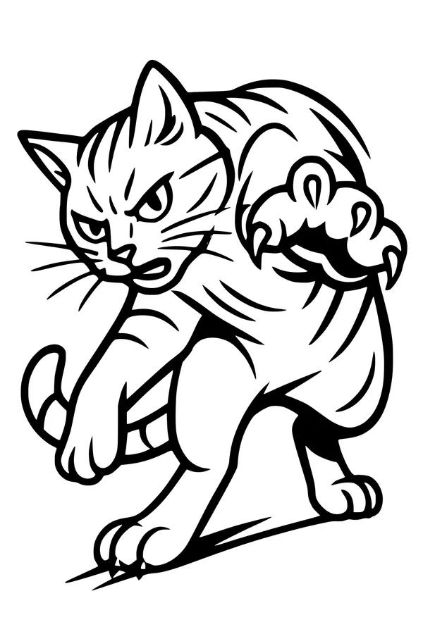 Free Cat Coloring Page - Fierce Leaping House Cat (Printable PDF)