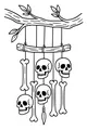 Free Halloween Skull Wind Chime Coloring Page - Spooky Bone Decor in Tree (Printable PDF)