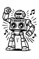Free Robot Coloring Page - Dancing Boombox Android With Music Notes (Printable PDF)