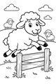 Free Sheep Coloring Page - Springy Fence-Jumping Scene (Printable PDF)