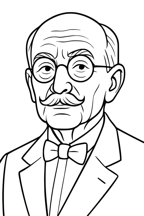 Free Grandpa Coloring Page - Elderly Portrait With Bow Tie (Printable PDF)