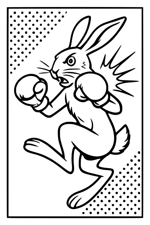 Free Hare Coloring Page - Cartoon Boxer Hare Leaping in Action (Printable PDF)