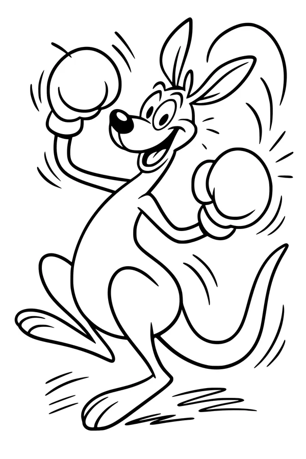 Free Kangaroo Coloring Page - Cartoon Boxing Joey Jumping (Printable PDF)