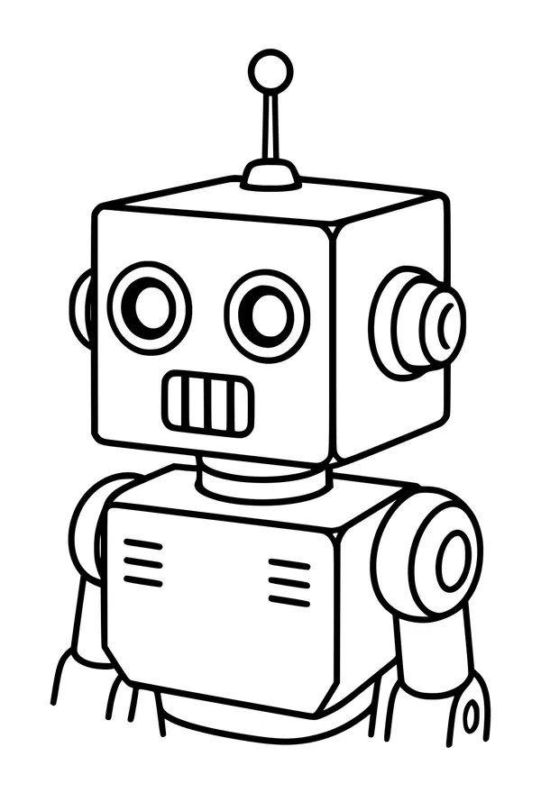 Free Robot Coloring Page - Boxy Retro Android With Antenna (Printable PDF)