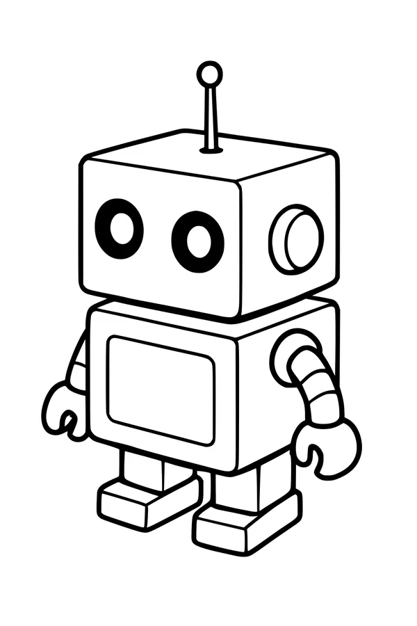 Free Robot Coloring Page - Boxy Cartoon Bot With Claw Hands (Printable PDF)