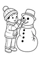Free Snowman Coloring Page - Boy Adding Carrot Nose (Printable PDF)