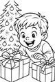 Free Christmas Boy Coloring Page - Gifts Under the Tree (Printable PDF)