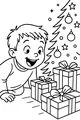 Free Christmas Boy Coloring Page - Gifts Under the Tree (Printable PDF)