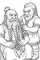 Free Dwarf Coloring Page - Friends Braiding a Long Beard (Printable PDF)
