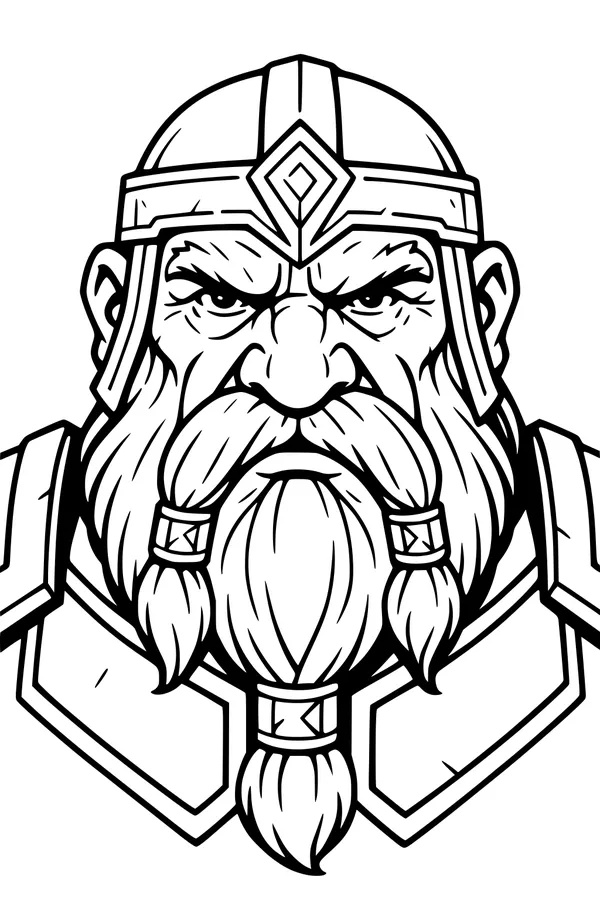 Free Dwarf Warrior Coloring Page - Mountain King With Triple Braided Beard (Printable PDF)