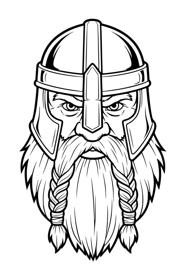 Free Dwarf Warrior Coloring Page - Braided Beard Helmet Portrait (Printable PDF)