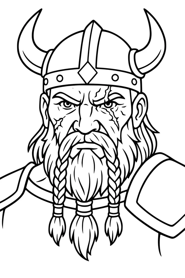 Free Dwarf Warrior Coloring Page - Braided Mountain Guard Portrait (Printable PDF)