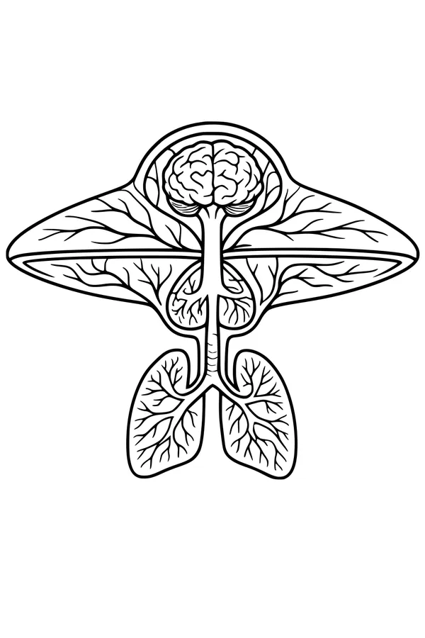 Free UFO Coloring Page - Bio-Organic Saucer With Brain and Lungs (Printable PDF)