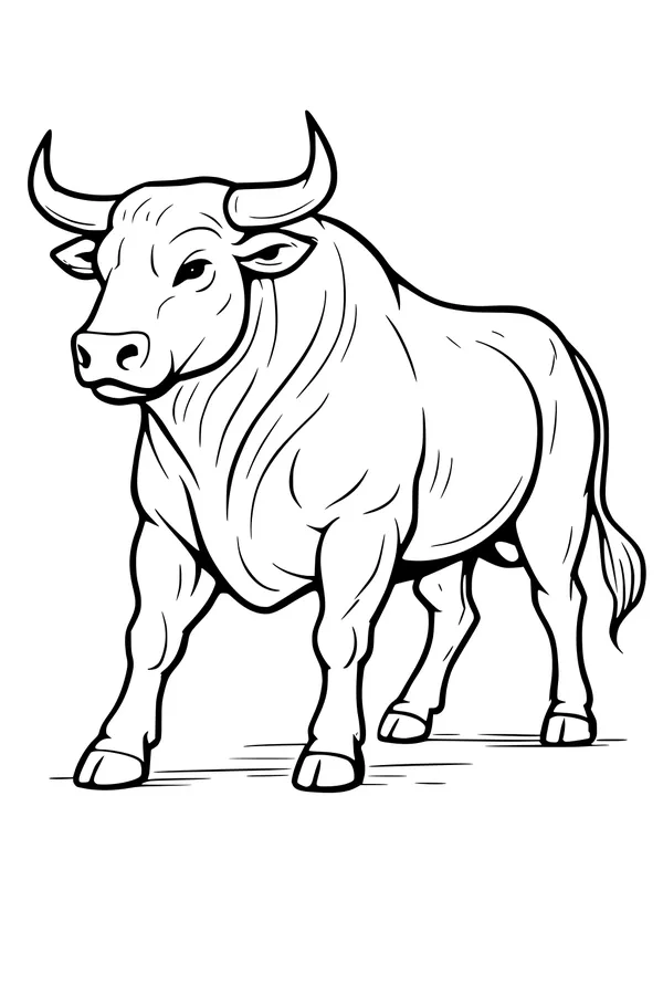 Free Bull Coloring Page - Strong Farm Bull With Large Horns (Printable PDF)