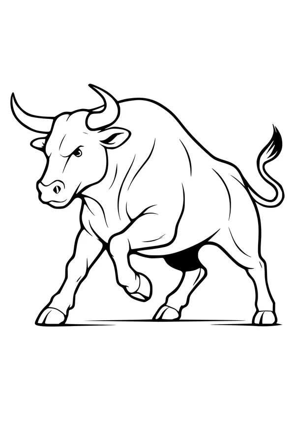Free Bull Coloring Page - Muscular Farm Bull With Raised Leg (Printable PDF)