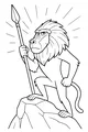 Free Baboon Coloring Page - Brave Cartoon Baboon With Spear on Rocky Peak (Printable PDF)