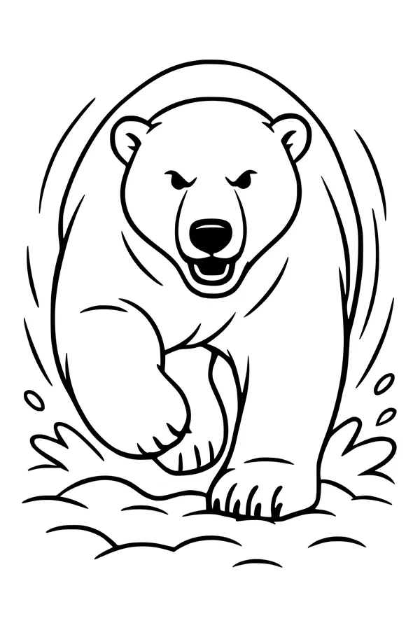 Free Polar Bear Coloring Page - Big Bear Running Through Snow (Printable PDF)