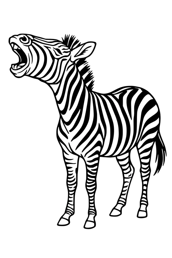 Free Zebra Coloring Page - Braying Safari Stripes (Printable PDF)