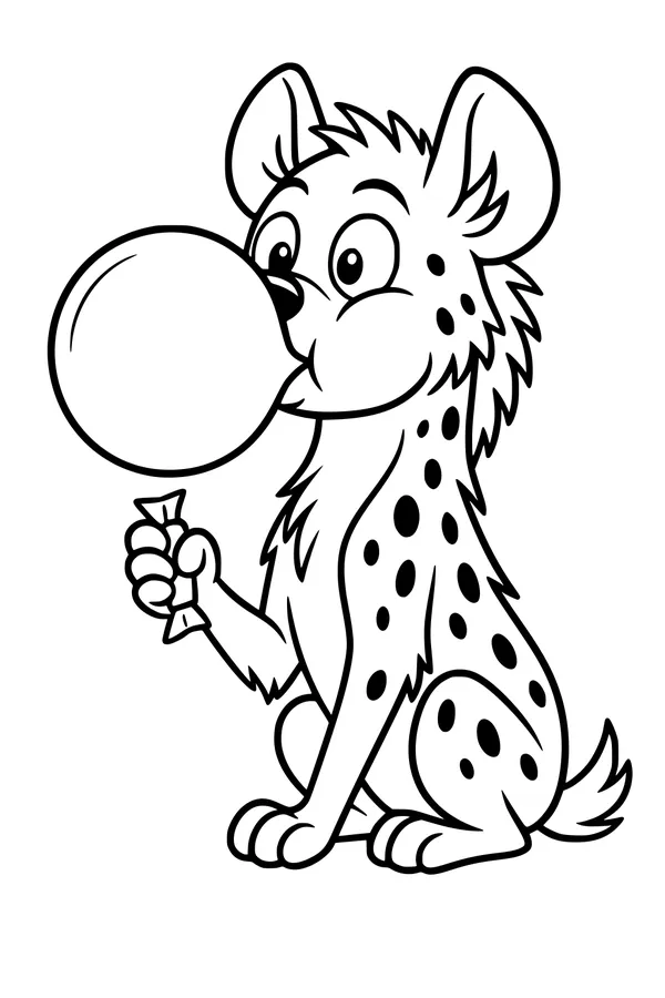 Free Hyena Coloring Page - Cartoon Hyena Blowing Bubblegum (Printable PDF)