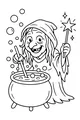 Free Witch Coloring Page - Friendly Witch Stirring Bubbling Cauldron (Printable PDF)