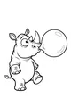 Free Rhino Coloring Page - Cartoon Rhino Blowing Bubble Gum (Printable PDF)