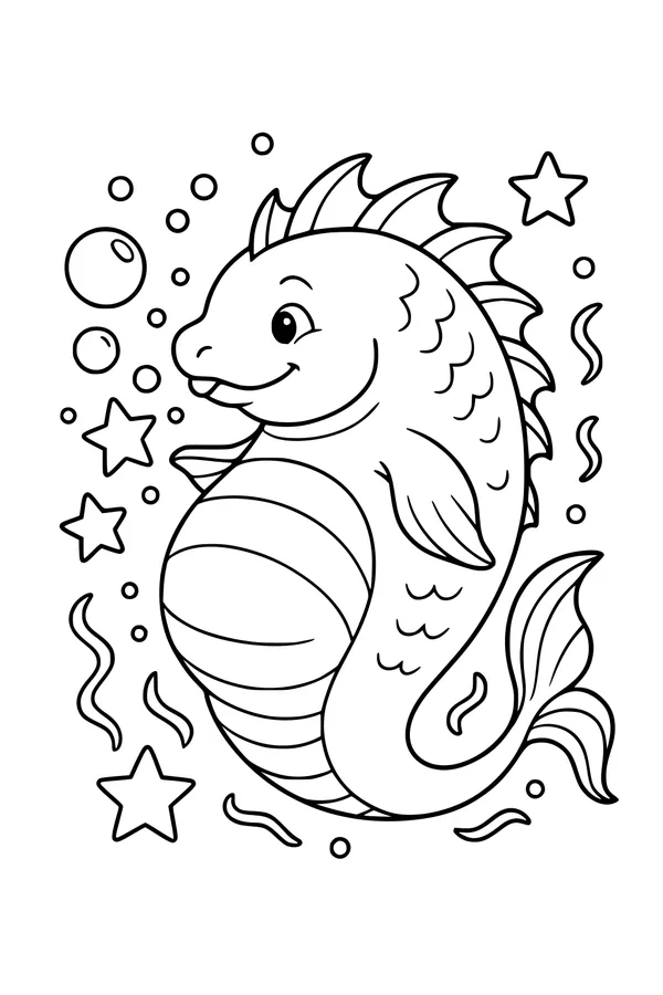 Free Kraken Sea Monster Coloring Page - Bubbly Belly Underwater Scene (Printable PDF)