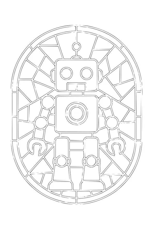 Free Robot Coloring Page - Cartoon Buddy Bot in Mosaic Dome (Printable PDF)